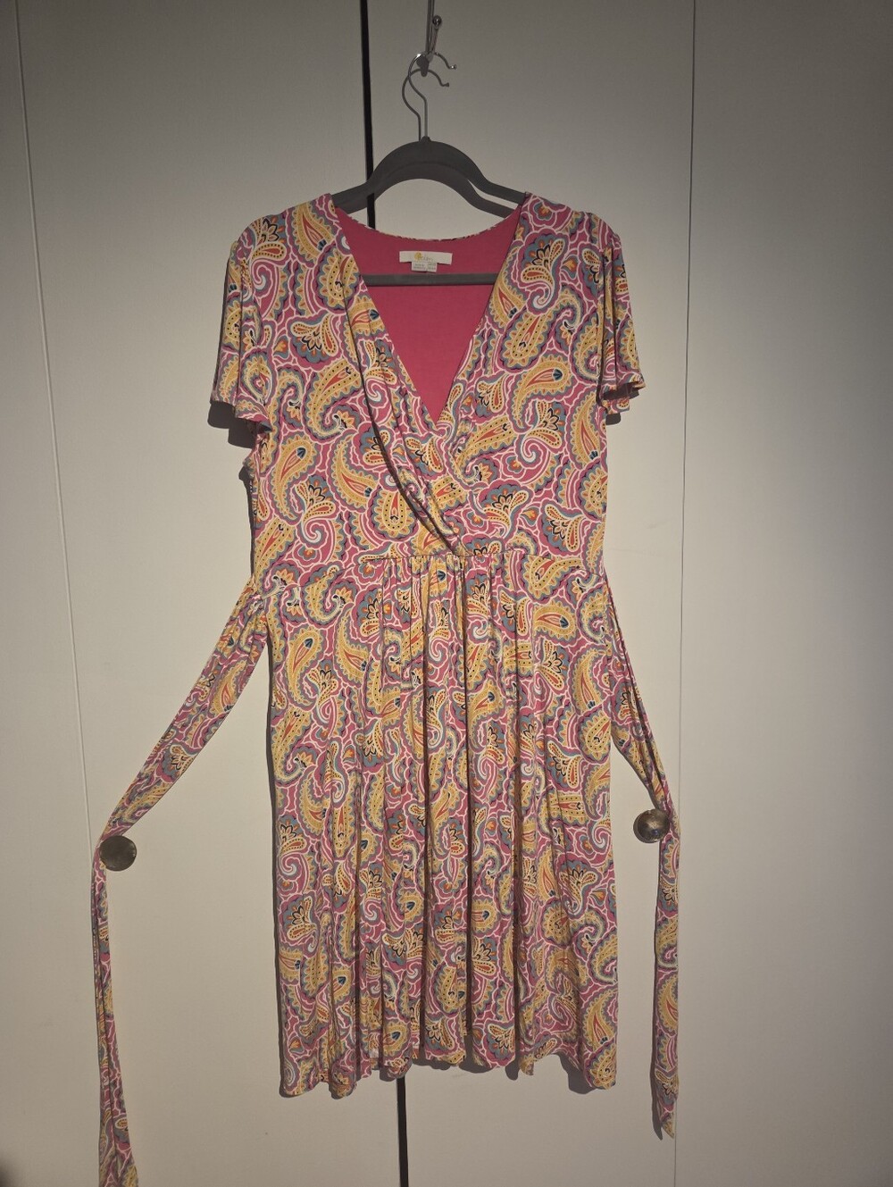 Boden Pink Paisley Wrap-Style Midi Dress